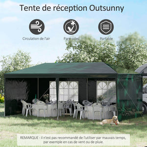 Tonnelle de jardin 6 x 3 m, barnum tente de réception avec Fenêtres et parois latérales amovibles, en acier et PE pour fêtes et mariages, Vert