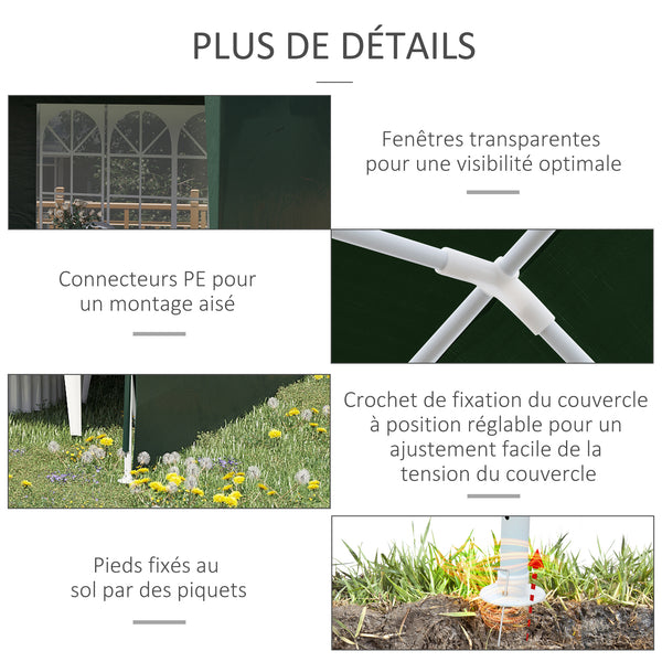 Tonnelle de jardin 6 x 3 m, barnum tente de réception avec Fenêtres et parois latérales amovibles, en acier et PE pour fêtes et mariages, Vert