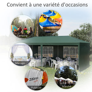 Tonnelle de jardin 6 x 3 m, barnum tente de réception avec Fenêtres et parois latérales amovibles, en acier et PE pour fêtes et mariages, Vert