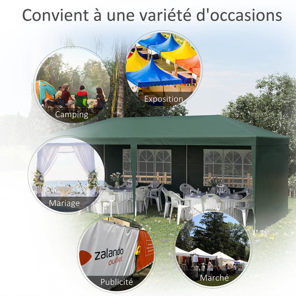 Tonnelle de jardin 6 x 3 m, barnum tente de réception avec Fenêtres et parois latérales amovibles, en acier et PE pour fêtes et mariages, Vert