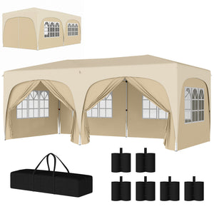 Tonnelle de jardin extérieure 3 x 6 m, tonnelle pliante pop up, hauteur réglable, sac de transport et sacs de sable, protection UPF50+, barnum pliant pour camping, festival, patio, sable
