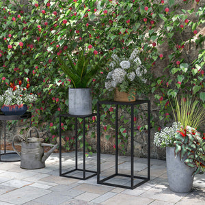 Lot de 2 supports pot de fleurs supports pour plantes encastrables structure en acier 2 hauteurs différentes 58,5 et 65 cm design scandinave noir