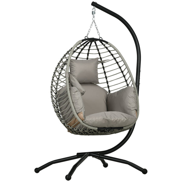 Fauteuil œuf Suspendu balancelle Pliante avec Coussin et Support Usage intérieur extérieur métal corde en polypropylène dim. 110L x 100l x 188H cm gris
