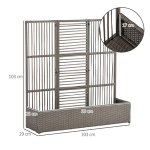 Jardinière avec treillis jardinière sur pied support pour plantes avec treillis bac à fleurs rectangulaire en résine tressée PE et acier dim. 103L x 29l x 103H cm gris
