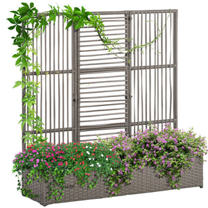 Jardinière avec treillis jardinière sur pied support pour plantes avec treillis bac à fleurs rectangulaire en résine tressée PE et acier dim. 103L x 29l x 103H cm gris