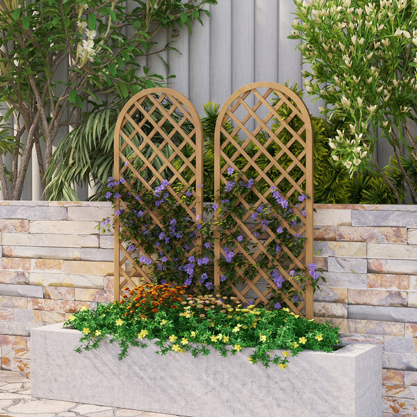 Lot de 2 treillis en bois pour le jardin - panneau arc pour plantes grimpantes - dim. un panneau : 60L x 150H cm