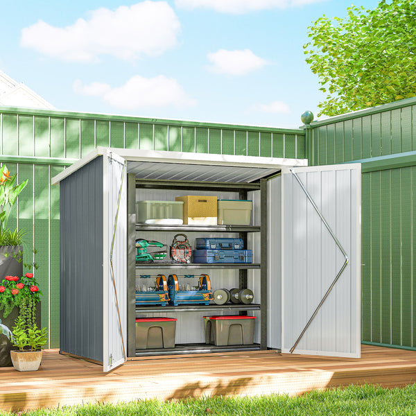 Abri de Jardin - cabane de jardin 1,09 m² - cabanon rangement outils 2 Portes verrouillables - dim. 147L x 86l x 134H cm - tôle d'acier Gris clair Blanc