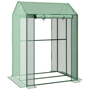 Serre de jardin PE, serre de balcon, bâche renforcée 135 g/m², châssis en acier, 2 portes zippées enroulables, pour légumes plantes fleurs, intérieur et extérieur, 100 x 80 x 150 cm vert