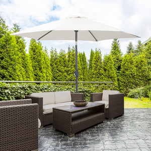 Parasol droit parasol inclinable de jardin balcon terrasse manivelle toile polyester imperméabilisée haute densité 180 g/m² Ø2,6 x 2,35H m aluminium crème