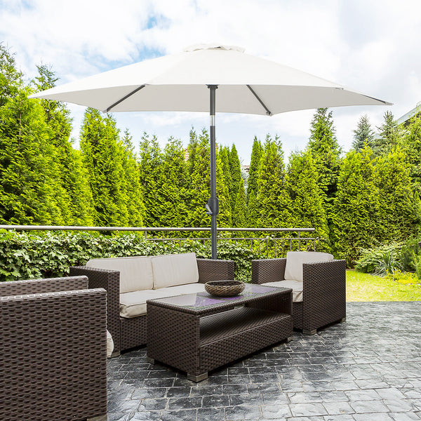 Parasol droit parasol inclinable de jardin balcon terrasse manivelle toile polyester imperméabilisée haute densité 180 g/m² Ø2,6 x 2,35H m aluminium crème