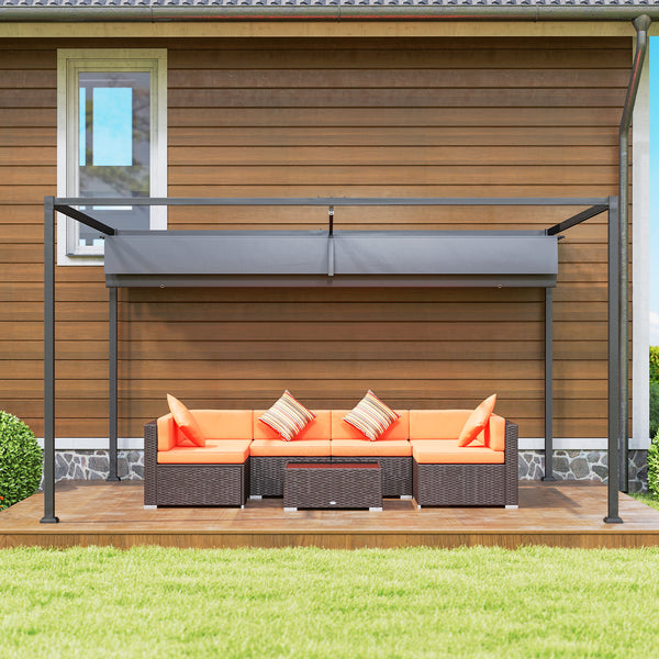 Pergola coulissante pergola rétractable 4 x 3 m structure métal époxy anticorrosion toile polyester haute densité 180 g/m² incluse gris foncé