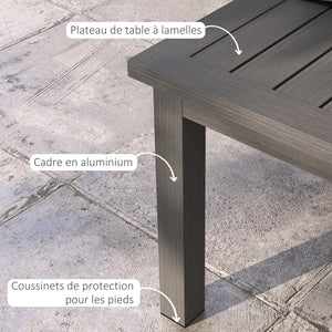 Table basse rectangulaire table de jardin plateau à lattes pour intérieur/extérieur en aluminium, dim. 100L x 60l x 37H cm, marron