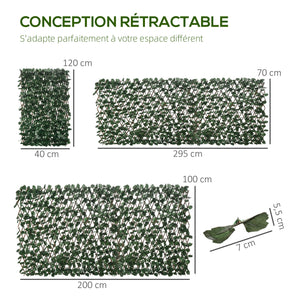 Haie artificielle feuilles murale brise-vue 2 panneaux longueur ajustable 295 x 70 cm treillis extensible feuillage réaliste en PE vert