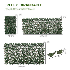 Haie artificielle feuilles murale brise-vue 2 panneaux longueur ajustable 295 x 70 cm treillis extensible feuillage réaliste en PE vert
