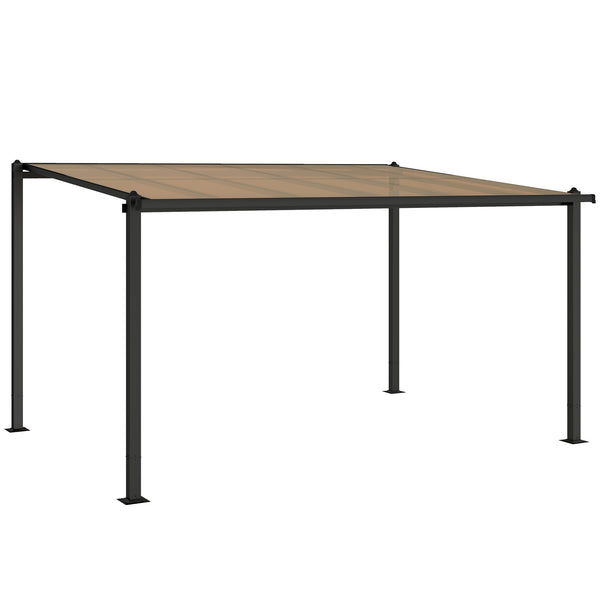 Pergola adossée 3,8 x 3 m avec toit étanche en polycarbonate, structure en aluminium, auvent rigide avec gouttières intégrées, ombrage extérieur robuste, gris foncé