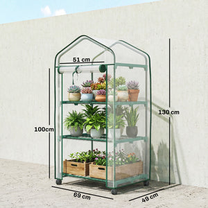 Serre de jardin PVC avec étagères 3 niveaux, serre de balcon, bâche PVC, châssis en acier, porte zippée enroulable, pour légumes plantes fleurs, 69x49x130cm, transparent