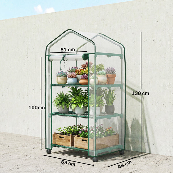Serre de jardin PVC avec étagères 3 niveaux, serre de balcon, bâche PVC, châssis en acier, porte zippée enroulable, pour légumes plantes fleurs, 69x49x130cm, transparent