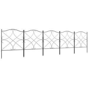 Lot de 5 clôtures de jardin décoratives en métal avec ornements - 305 x 62 cm noir