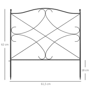 Lot de 5 clôtures de jardin décoratives en métal avec ornements - 305 x 62 cm noir