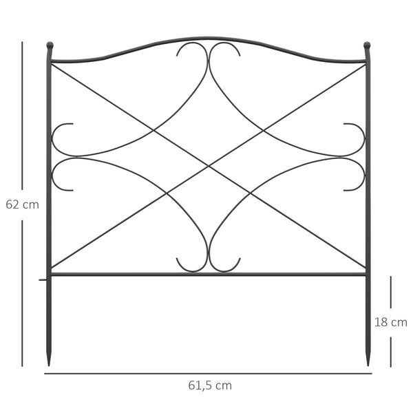 Lot de 5 clôtures de jardin décoratives en métal avec ornements - 305 x 62 cm noir