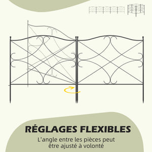 Lot de 5 clôtures de jardin décoratives en métal avec ornements - 305 x 62 cm noir
