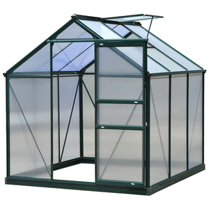 Serre de jardin polycarbonate 3,65 m² serre en aluminium pour le jardin 190 x 192 x 201 cm résistant aux UV, avec fondation renforcé, gouttière, lucarne et porte coulissant, Vert foncé