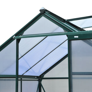 Serre de jardin polycarbonate 3,65 m² serre en aluminium pour le jardin 190 x 192 x 201 cm résistant aux UV, avec fondation renforcé, gouttière, lucarne et porte coulissant, Vert foncé