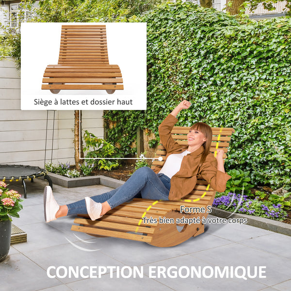 Chaise à bascule - Rocking chair d'extérieur jardin ergonomique avec siège à lattes et dossier haut en bois dim. 130L x 60l x 60H cm