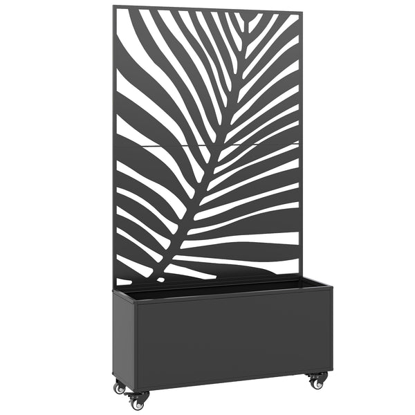 Jardinière avec treillis, bac à fleurs, lit surélevé avec brise-vue et roulettes verrouillables, pour plantes grimpantes, légumes, métal, intérieur et extérieur, 90 x 30 x 160 cm, noir