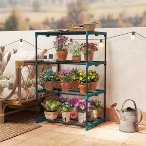 Étagère à Fleurs en Acier 4 Niveaux Intérieur et Extérieur, Support de Plantes, Étagère à Plantes pour Jardin, Balcon, Salon, 67 x 49 x 105 cm, Vert