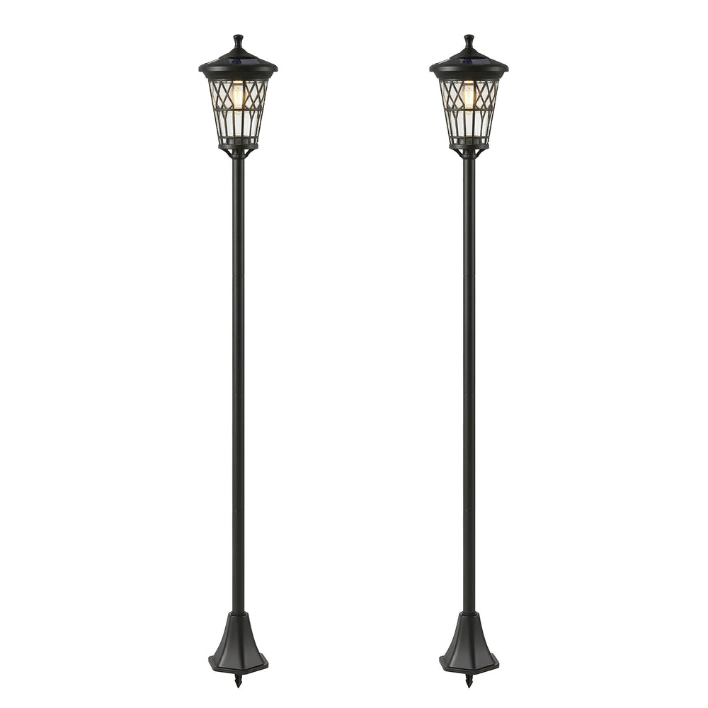 Lot de 2 Lampadaires Solaires de Jardin, Lampes Solaires Extérieures en Acier Inoxydable avec Hauteur Réglable, 2 Modes d'Intensité, Étanchéité IP44, pour Terrasse, Patio, 23,5x23,5x186 cm, Noir