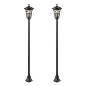 Lot de 2 Lampadaires Solaires de Jardin, Lampes Solaires Extérieures en Acier Inoxydable avec Hauteur Réglable, 2 Modes d'Intensité, Étanchéité IP44, pour Terrasse, Patio, 23,5x23,5x186 cm, Noir