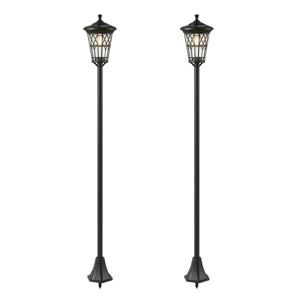 Lot de 2 Lampadaires Solaires de Jardin, Lampes Solaires Extérieures en Acier Inoxydable avec Hauteur Réglable, 2 Modes d'Intensité, Étanchéité IP44, pour Terrasse, Patio, 23,5x23,5x186 cm, Noir