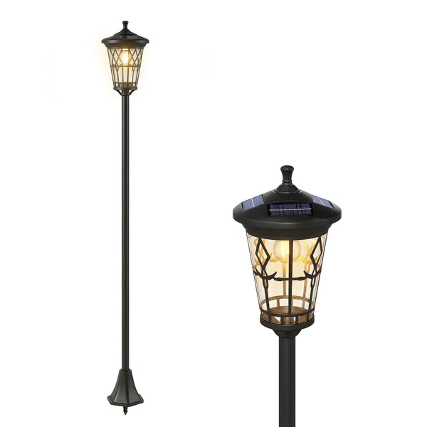 Lot de 2 Lampadaires Solaires de Jardin, Lampes Solaires Extérieures en Acier Inoxydable avec Hauteur Réglable, 2 Modes d'Intensité, Étanchéité IP44, pour Terrasse, Patio, 23,5x23,5x186 cm, Noir
