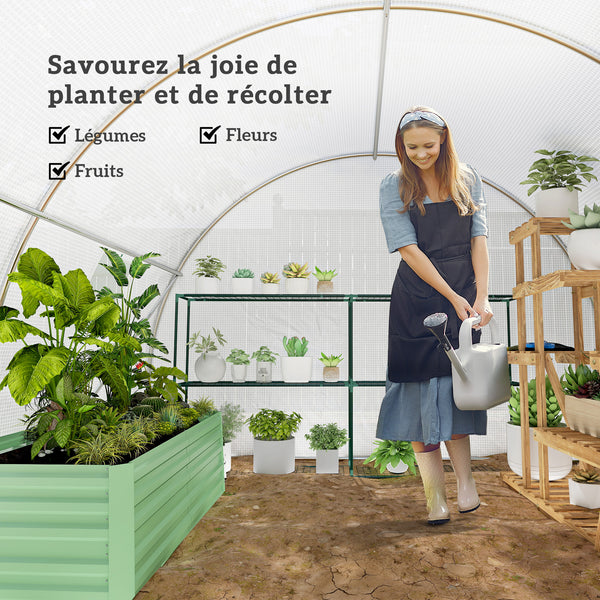 Serre de Jardin Tunnel 9 m² 3L x 3l x 2H m - 4 fenêtres, Porte zippée Enroulable - châssis Tubulaire Acier galvanisé, bâche PE Haute densité Blanc