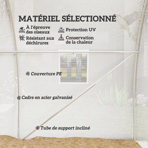 Serre de Jardin Tunnel 9 m² 3L x 3l x 2H m - 4 fenêtres, Porte zippée Enroulable - châssis Tubulaire Acier galvanisé, bâche PE Haute densité Blanc