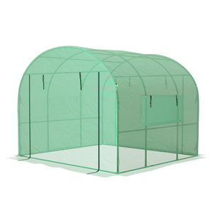 Serre de jardin serre tunnel de jardin 6m² PE Haute densité 135 g/m², avec 2 portes zippées enroulables 2 fenêtres en maille, pour toutes saisons, 300 x 300 x 200 cm, vert