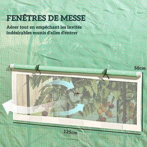 Serre de jardin serre tunnel de jardin 6m² PE Haute densité 135 g/m², avec 2 portes zippées enroulables 2 fenêtres en maille, pour toutes saisons, 300 x 300 x 200 cm, vert