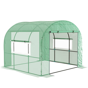 Serre de jardin serre tunnel de jardin 6m² PE Haute densité 135 g/m², avec 2 portes zippées enroulables 2 fenêtres en maille, pour toutes saisons, 300 x 300 x 200 cm, vert