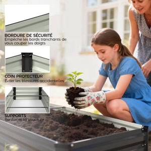 Jardinière rectangulaire potager de jardin bac à fleurs en acier avec bordure de sécurité et fond ouvert dim. 150L x 70l x 30H cm gris foncé