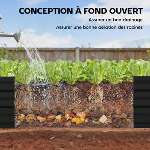 Jardinière rectangulaire potager de jardin bac à fleurs en acier avec bordure de sécurité et fond ouvert dim. 150L x 70l x 30H cm gris foncé