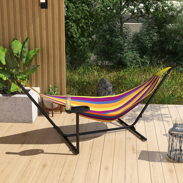 Support Pied de hamac avec porte-gobelet, Structure Robuste métal époxy Noir dim. 305L x 129l x 109H cm, 150kg sans hamac