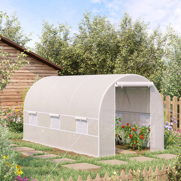 Serre tunnel de jardin 8m², serre de jardin tunnel 400x200x200cm avec porte et 6 fenêtres, pour extérieur, toutes saisons, légumes, fruits, fleurs, bâche PE haute densité 140 g/m² blanc