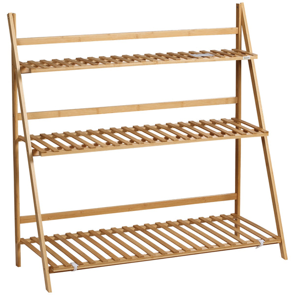 Étagère à plantes en bambou, étagère à fleurs, support de pots de fleur pliable, porte plantes, 3 étagères, 100 x 39 x 97 cm pour Intérieur Balcon Jardin Terrasse