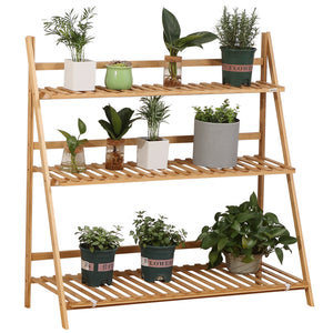 Étagère à plantes en bambou, étagère à fleurs, support de pots de fleur pliable, porte plantes, 3 étagères, 100 x 39 x 97 cm pour Intérieur Balcon Jardin Terrasse