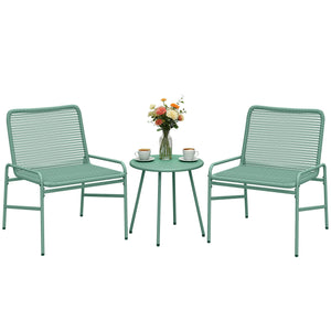 Salon de Jardin Extérieur 3 Pièces en Résine Tressée, Table de Jardin Ronde avec 2 Chaises, Pieds Ajustables, Cadre en Acier Galvanisé, Mobilier de Jardin pour Balcon Terrasse Patio, Vert