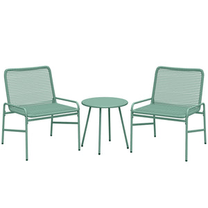 Salon de Jardin Extérieur 3 Pièces en Résine Tressée, Table de Jardin Ronde avec 2 Chaises, Pieds Ajustables, Cadre en Acier Galvanisé, Mobilier de Jardin pour Balcon Terrasse Patio, Vert