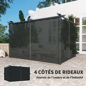 Pergola 4 x 3 m avec Auvent Rétractable et Rideaux, Tonnelle Extérieure UPF30+ pour Jardin, Patio, Terrasse, Gris foncé
