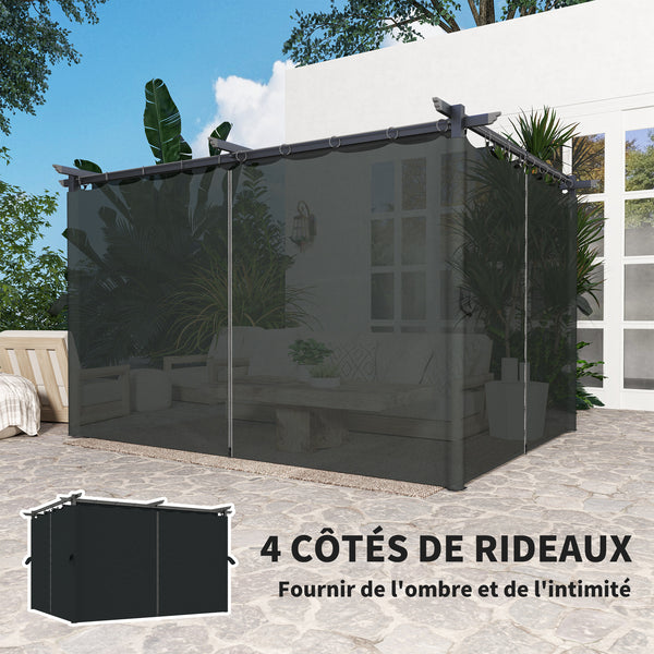 Pergola 4 x 3 m avec Auvent Rétractable et Rideaux, Tonnelle Extérieure UPF30+ pour Jardin, Patio, Terrasse, Gris foncé