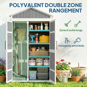 Armoire de Jardin en Bois - Abri de Jardin Extérieur Étanche avec Toit en Métal - Meuble de Rangement Terrasse à Double Porte pour Outils de Jardinage 105x55x179cm, Blanc et Gris